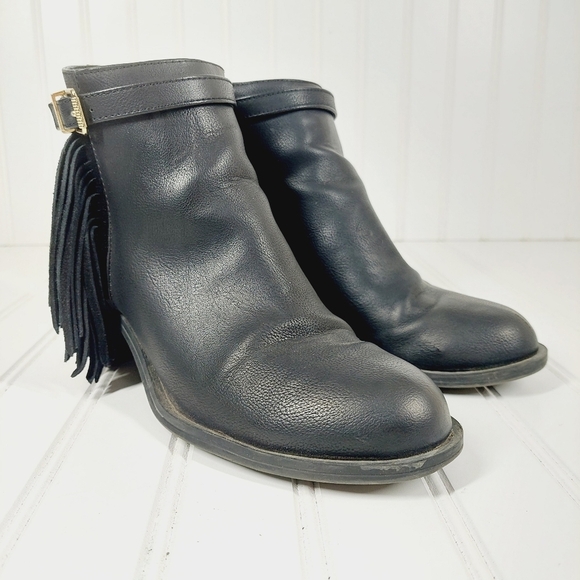 Circus by Sam Edelman Jolie Black Leather Tasseled Ankle Boots B228 - Picture 4 of 12